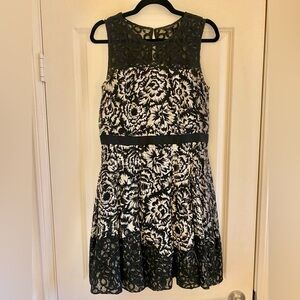 Ann Taylor Black and White Floral Lace Fit and Flare Dress